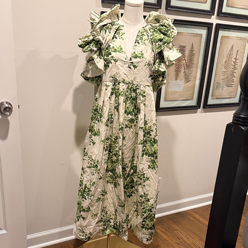Tuckernuck Green and White Floral Ruffle Midi Dress - Picture 3 of 6